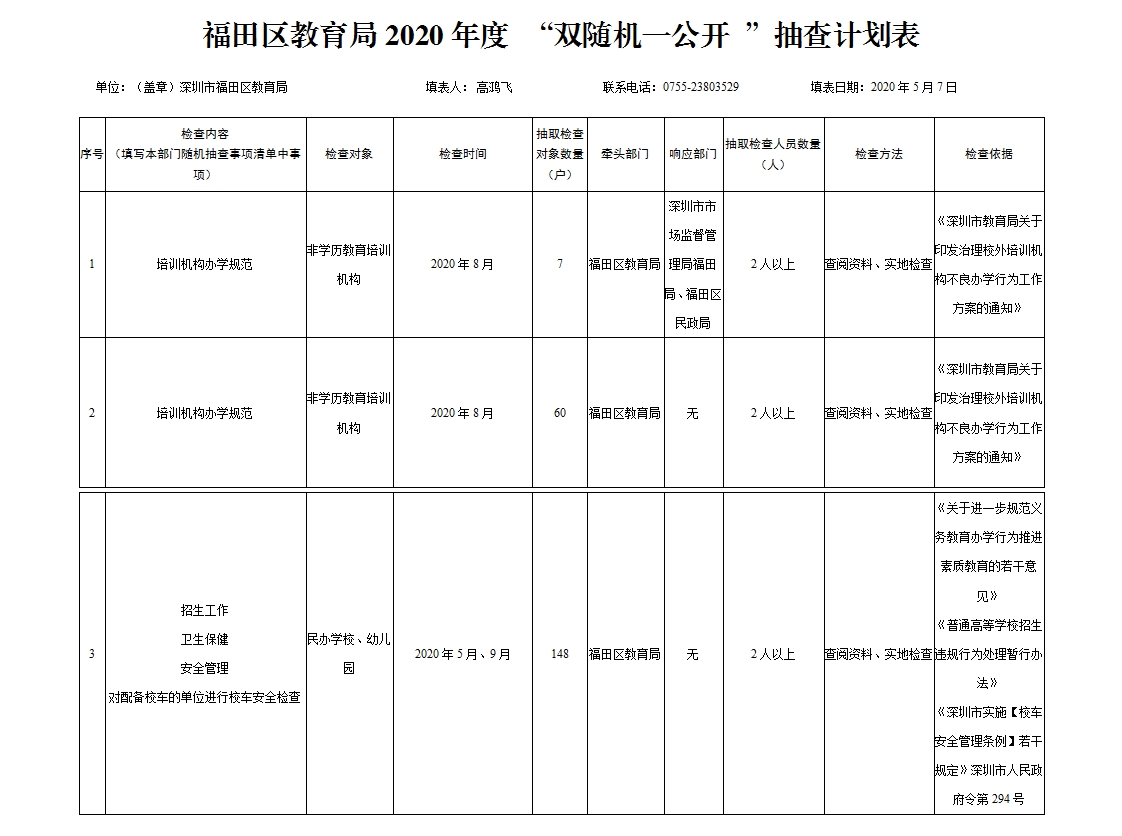 福田区教育局2020年度 “双随机一公开 ”抽查计划表.jpg
