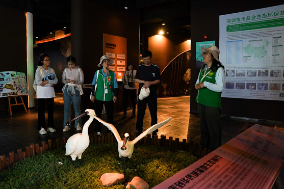 A volunteer from the nature school of OCT Wetland Park introduces the protection of black-faced spoonbills to the delegates Friday._副本.jpg